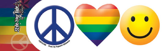 PEACE LOVE & HAPPINESS GAY PRIDE STICKER - Matt Stewart Art's Orignal Artwork In / Out Door Die-Cut STICKER - 4.5" x 2"