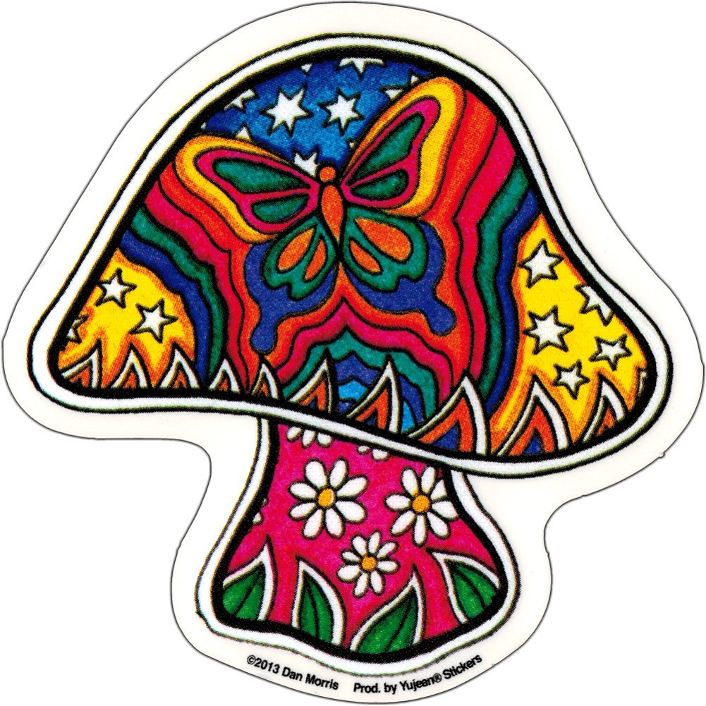 Butterfly Mushroom - Dan Morris, Waterproof Vinyl Sticker DECAL for Car Bumper Skateboard Laptop Luggage - 4" x 4"