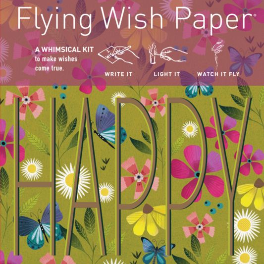 FLYING WISH PAPER® "HAPPY" - Write it, Light it, Watch it Fly - Perfect Little Gift Wish Paper - 5" x 5" - Whimsical Mini Kit