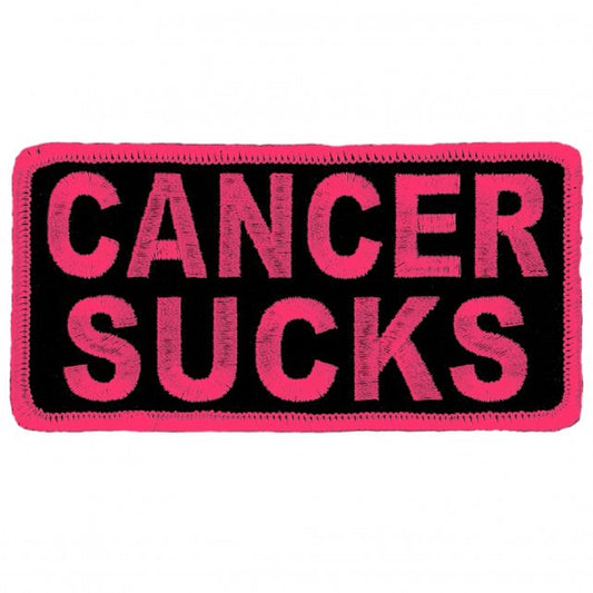 CANCER SUCKS in Pink Letters, Bikers PATCH, Thread Iron-On Heat Sealed Backing / Sew-On Embroidered PATCH - 4" x 2"