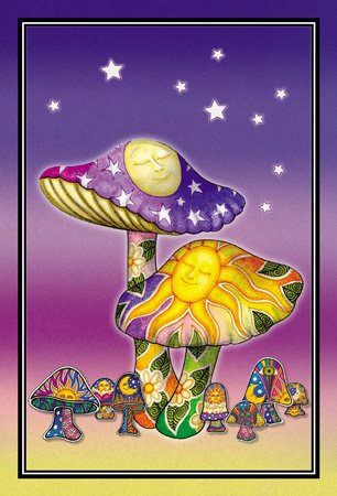2 x Dan Morris - Sleepy Sun Moon Mushroom Celestial Flowers Postcards - 4'' x 6'' Inches