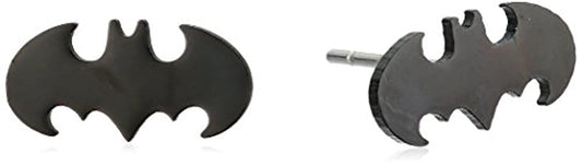 Dc Comic Batman Logo Earrings - Black Logo Cutout Stainless Steel Stud Earrings