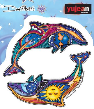 Dan Morris Dolphin - NIGHT DAY DOLPHINS - 4.4" X 4.5" - Extra Long Lasting, In/Outdoor, Weather/UV Resistant, Clear Back