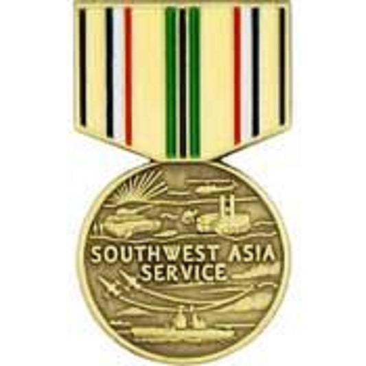 U.S. MILITARY, MEDAL SOUTHWEST ASIA SERVICE - Original Artwork, Expertly Designed PIN - 1.1875"