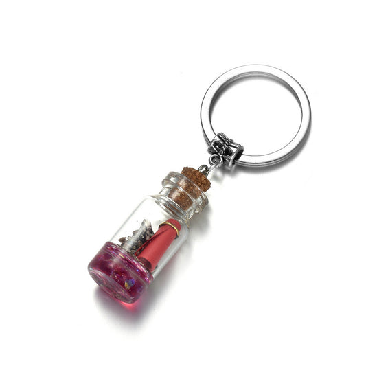 Drifting Bottle Charm Keychain - Drift Glass Message Bottle Key Ring - Red