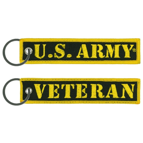 U.S. ARMY VETERAN FOB KEY CHAIN - USA American Patriotic Double Sided Full Thread Embroidered Rayon Keychain - 1" x 5"