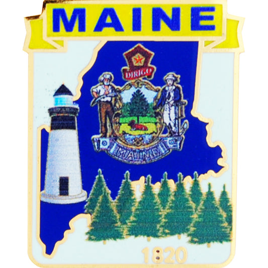 USA STATES, MAINE Map - Original Artwork, Expertly Designed PIN - 1"