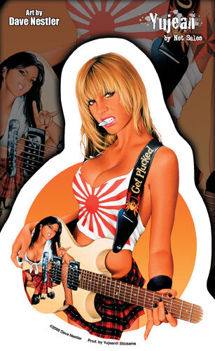 Dave Nestler - Get Plucked Blonde Pin-Up Girl with Guitar - Sticker / Decal