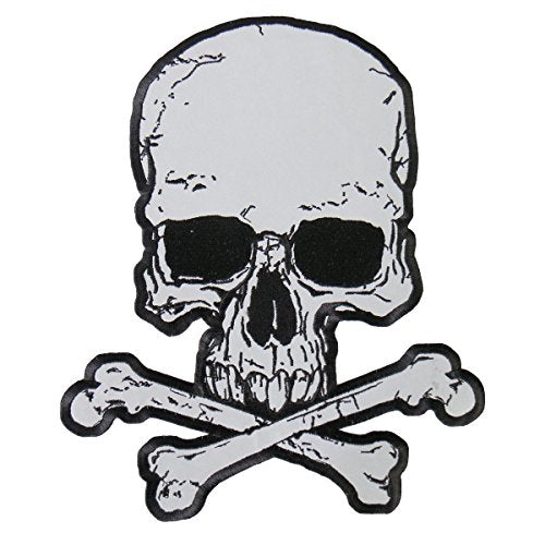 JUMBO SKULLS AND CROSSBONES, Iron-On / Saw-On, Heat Sealed Backing Rayon REFLECTIVE PATCH - 3" x 4"