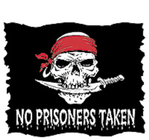 Pirate Sticker, NO PRISONERS TAKEN - Skull & Knife Orignal Art Decor, Nautical Pirates Sticker Decal - 4.5" x 4"