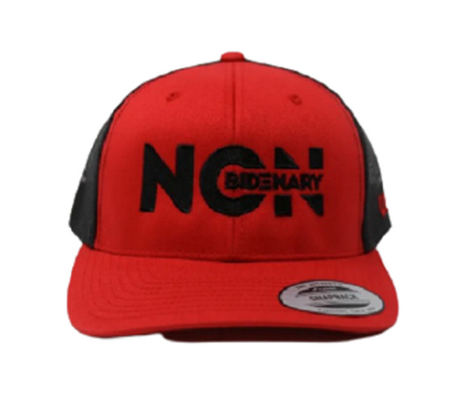 NON BIDENARY “Say No Biden" HAT - Red & Black w/ Black Logo Embroidered Design NO BIDEN LOGO HAT