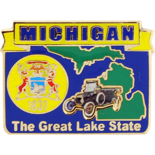 USA STATES, MICHIGAN Map - Original Artwork, Expertly Designed PIN - 1"