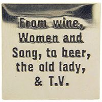 FROM WINE, WOMEN AND SONG, TO BEER, THE OLD LADY & T.V. PIN - Backpack Enamel Lapel Pin - 1"