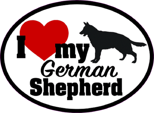 I LOVE MY GERMAN SHEPHERD Sticker - Orignal Artwork Vinyl - Dog Lover's Oval Decal Sticker - 3.5" x 4.75"
