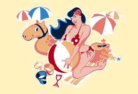 2 x Bawidamann - Classic Beach Babe Girl Pinup PIN-UP Postcards - 6'' x 4'' Inches