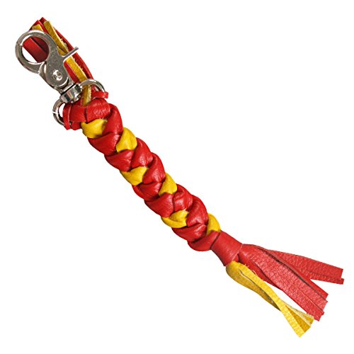 Genuine Braided Bikers Key Chain, RED & YELLOW - Heavy Duty Lobster Claw Clasp KEYCHAIN