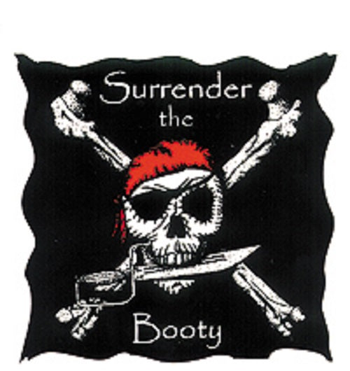 Pirate Sticker, SURRENDER THE BOOTY - Skull with Knife Orignal Art Decor, Nautical Pirates Sticker Decal - 4.5" x 5"