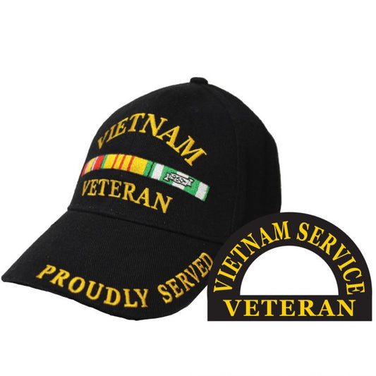 VIETNAM, VETERAN,SVC - Embroidered Mens Ball Cap with Brass Buckle