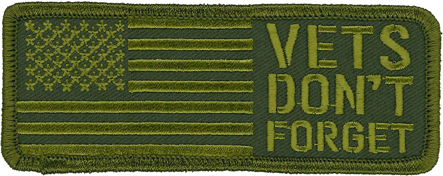 VETS DON'T FORGET, PATCH - US Flag Patriotic High Thread Iron-On Heat Sealed Backing Sew-On Patch - 4" x 2"