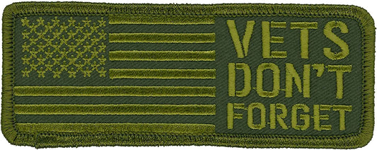 VETS DON'T FORGET, PATCH - US Flag Patriotic High Thread Iron-On Heat Sealed Backing Sew-On Patch - 4" x 2"