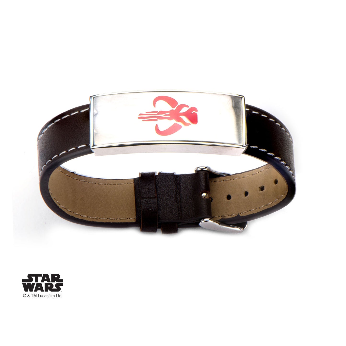 MANDALORIAN SYMBOL ID Plate - Stainless Steel and Brown Leather - Premium Quality Men's Bracelet