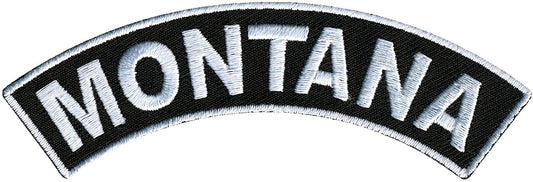 MONTANA TOP ROCKER, PATCH - US States Montana High Thread Iron-On Heat Sealed Backing Sew-On Biker's Patch - 4" x 1"
