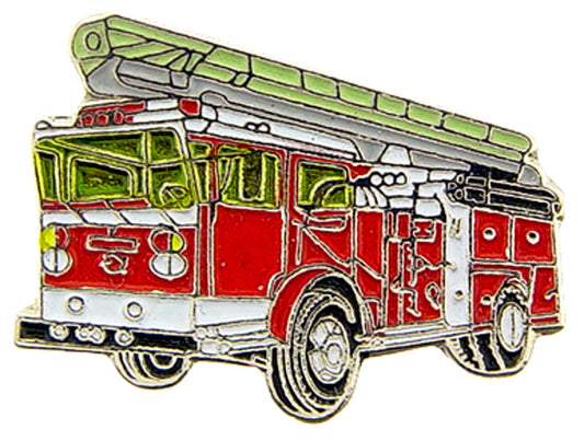 FIRE & EMS, TRUCK With LADDER - Original Artwork, Expertly Designed PIN Red - 1"