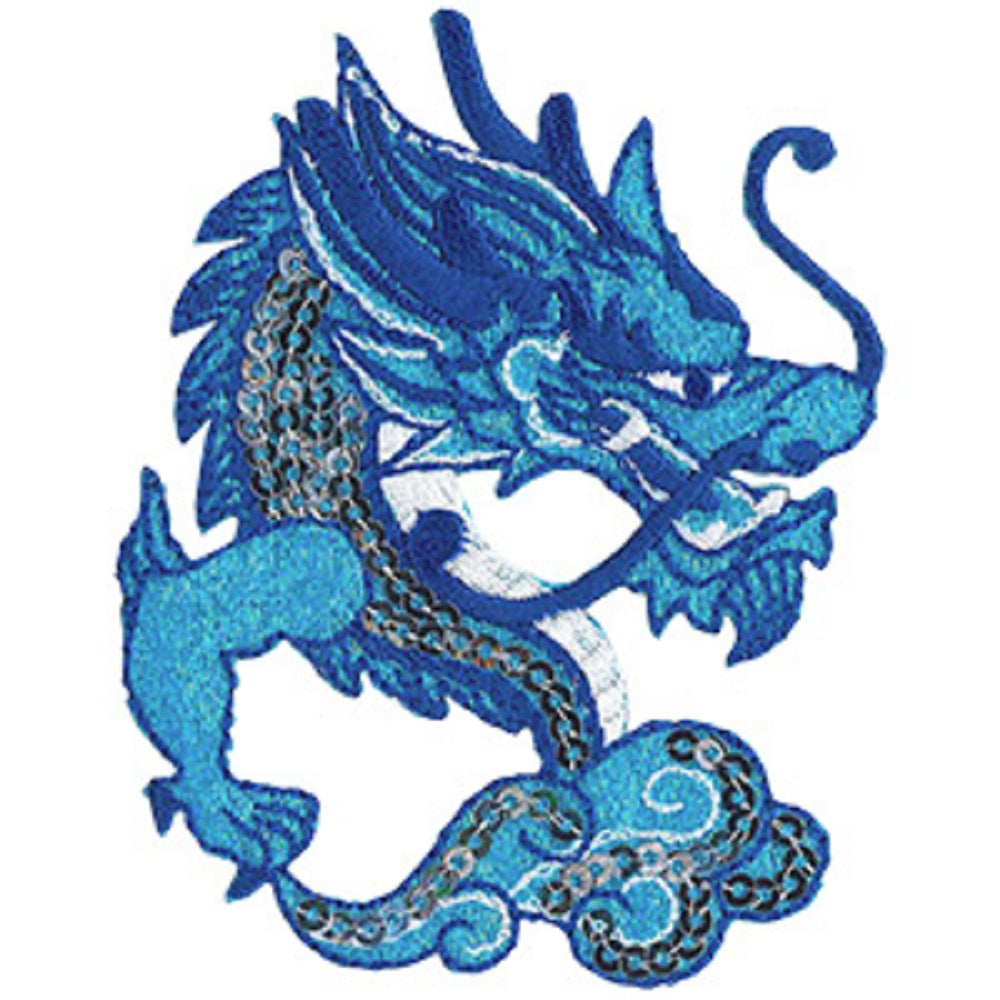 Blue Dragon Patch - Sew Iron on, Original Artwork - Dragon Embroidered Patch - 2.75" x 3.5"
