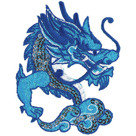 Blue Dragon Patch - Sew Iron on, Original Artwork - Dragon Embroidered Patch - 2.75" x 3.5"