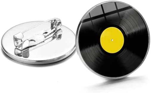 Record Player Tape DJ Pin - Retro Vibes Vinyl DJ Music Lover with Glass Photo Brooches Lapel Pin Badge - Yellow, 2cm