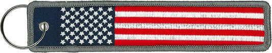 USA FLAG, FOB KEYCHAIN - Double Sided High-Quality Full Thread Embroidered Rayon Biker FOB Keychain - 1.25" x 6.2"