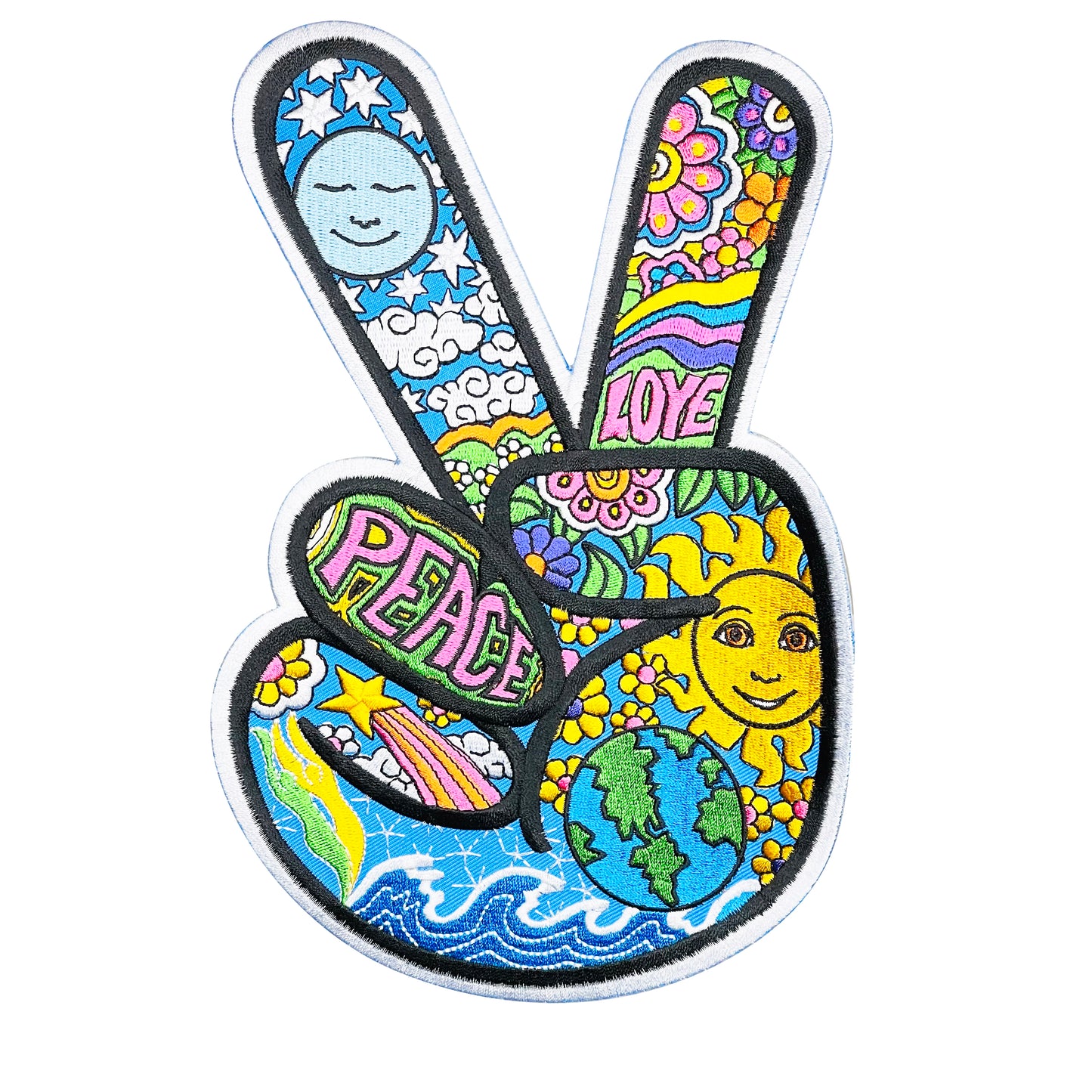 DAN MORRIS - XL PEACE HAND PATCH - High Thread RAYON Sew-On / Iron-On Extra Large PATCH - 9"