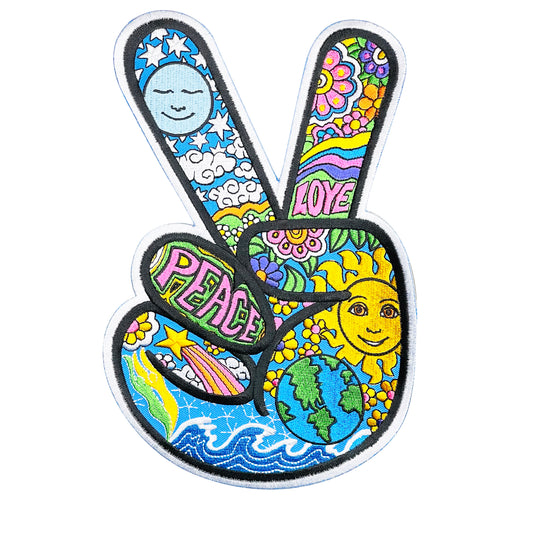 DAN MORRIS - XL PEACE HAND PATCH - High Thread RAYON Sew-On / Iron-On Extra Large PATCH - 9"