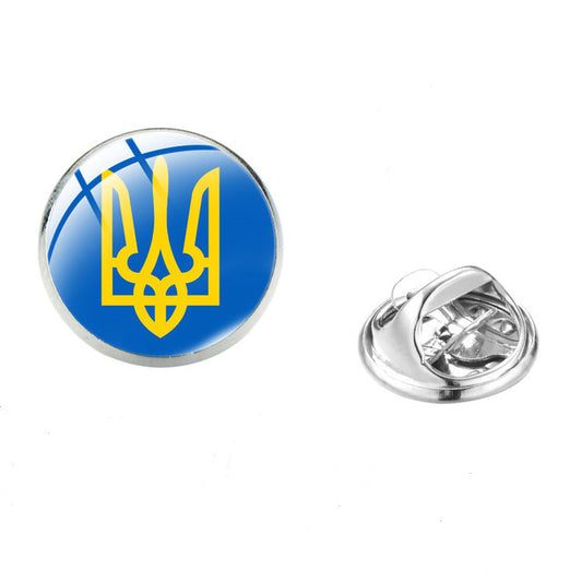UKRAINE COAT OF ARMS PIN, The Famous Ukrainian Symbol Tryzub Brooch - Glass Top Lapel PIN, 1.6cm