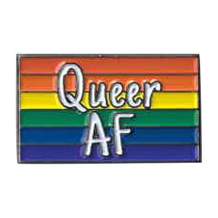 QUEER AF ENAMEL PIN - Queer AF LGBTQ Pride Design Art Novelty Backpack Enamel Lapel Pin - 1.25" x 0.75"