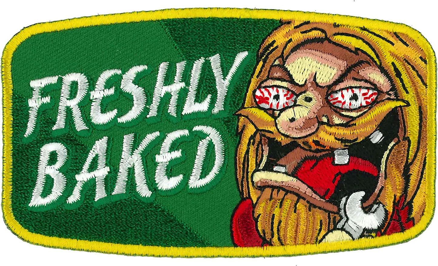 FRESHLY BAKED, PATCH - Freshly Baked Art High Thread Iron-On Heat Sealed Backing Sew-On Biker's Patch - 4" x 2.5"