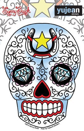 Sunny Buick, Old Skool Tattoo Lucky Horseshoe Diamond Sugar Skull Sticker Vinyl Decal - 3.75" x 5" - Weather Resistant,