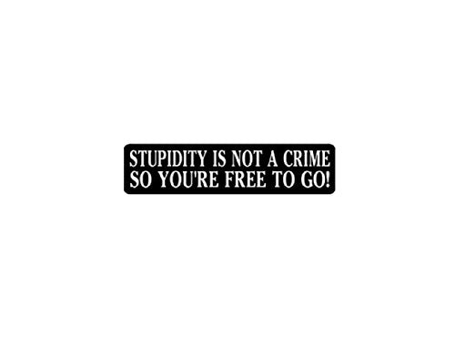 Stupidity Is Not A Crime Helmet Sticker - Novelty Artwork Biker Decal, 4" x 1"