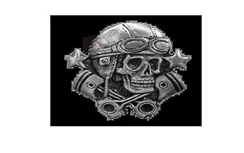 Aviator Skull Lapel Pin - Heavy Pewter Biker Artwork Brooch Badge Button Pins