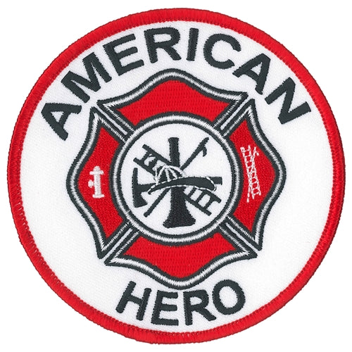 AMERICAN HERO PATCH - FIRE DEPARTMENT LOGO, Thread Rayon Patriotic Iron-On Heat Sealed Backing Sew-On PATCH - 4" Round