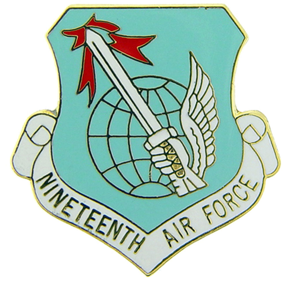 U.S. AIR FORCE, 19th Air Force SHIELD - Original Artwork, Expertly Designed PIN - 1"