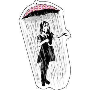 BANKSY's GRAFFITI UMBRELLA GIRL Original Artwork Vinyl STICKER - 3.2" x 5.6"
