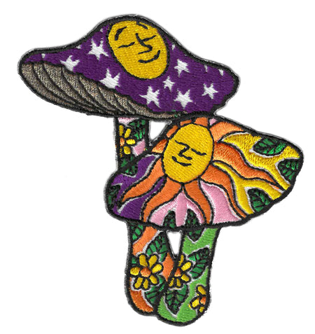 Dan Morris Two Mushroom Patch - Embroidery Iron-On Backing Sew-On Patch - 3.25 x 3.33"