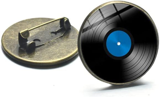 Record Player Tape DJ Pin - Retro Vibes Vinyl DJ Music Lover with Glass Photo Brooches Lapel Pin Badge - Blue, 2cm