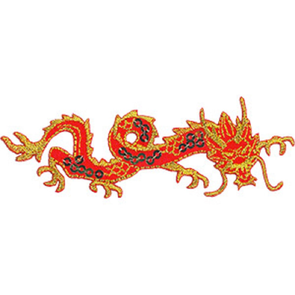 Orange Dragon Patch - Sew Iron on, Original Artwork - Dragon Embroidered Patch - 1.36" x 4"