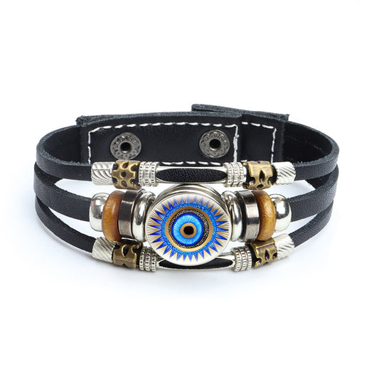 Evil Eye Beaded Charm Bracelet - Turkish Blue Evil Eye Nazar Amulet w/ Glass Dome Good Luck Bracelet