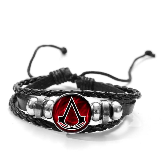 Game Bravo Faith Charm Bracelet, The Assassin's Creed Black with Glass Photo Dome Button Multilayer PU Leather Wristband - Black