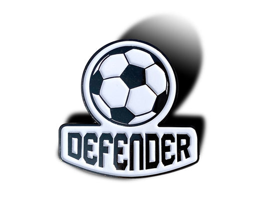 DEFENDER SOCCER BALL PIN, - Soccer Ball Fans Recognition Enamel Lapel PIN for DEFENDERS - 3 cm x 3.25 cm