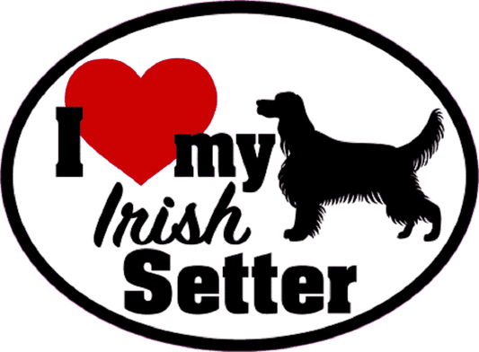 I LOVE MY IRISH SETTER Sticker - Orignal Artwork Vinyl - Dog Lover's Oval Decal Sticker - 3.5" x 4.75"