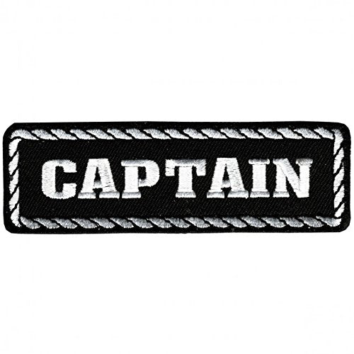 CAPTAIN, Black & White - High Thread Iron-On / Saw-On Rayon PATCH - 4" X 1", Exceptional Quality